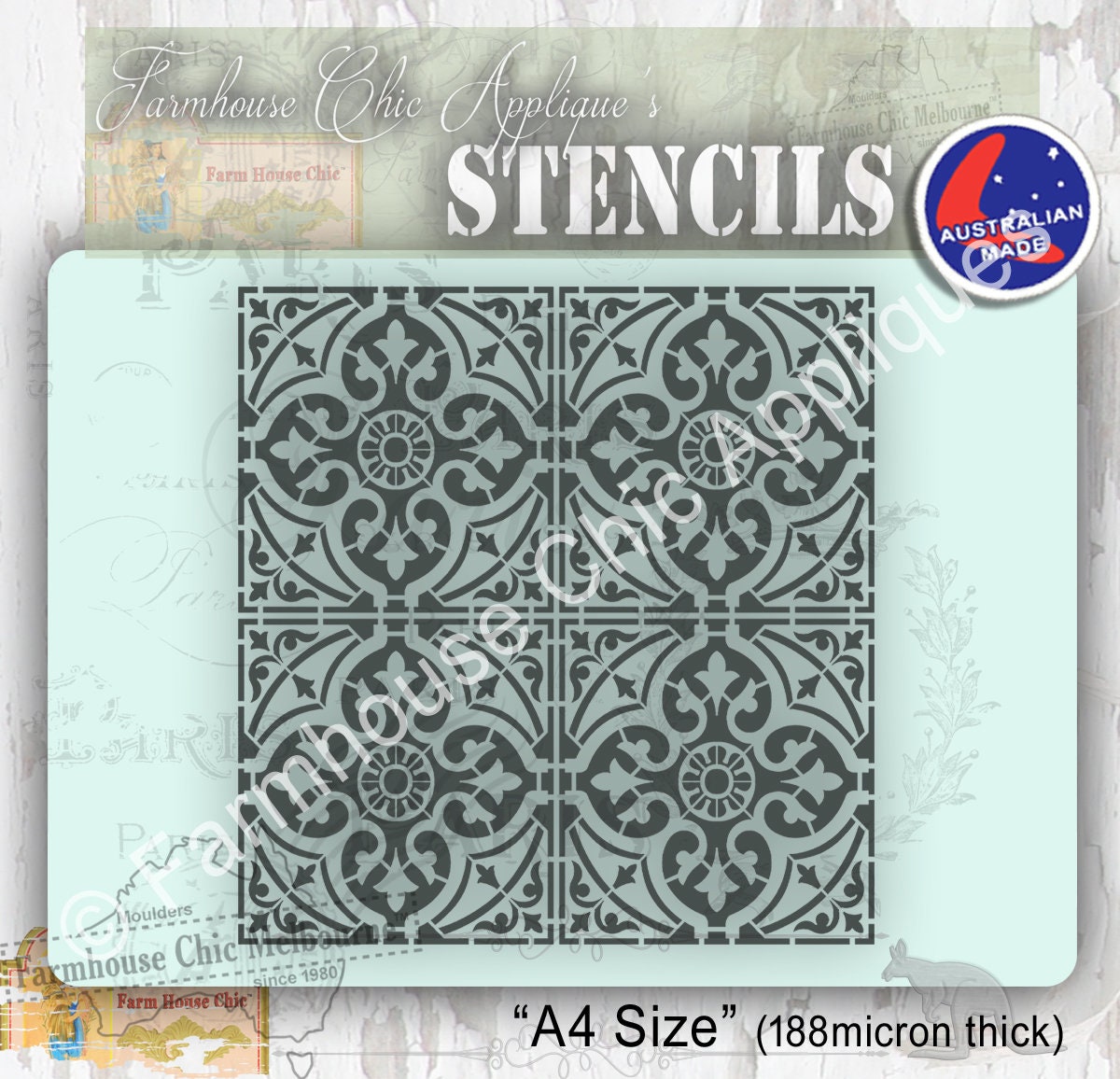 Moroccan Tiles Mylar Furniture Stencil, French Morocco Style Vintage