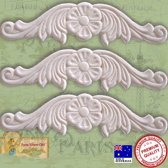 Set of 3 Farmhouse Style Furniture Appliques Furniture Mouldings, Furniture Carvings, Furniture Decorations. French Appliques