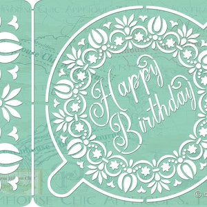 Happy Birthday Torte Schablone, Beistelltorte Schablone, wiederverwendbar 7 - 3/4 Zoll oder 19,5 cm Durchmesser Stencil de gâteau de joyeux anniversaire No 18
