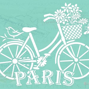 Reusable Furniture Stencil, Bicycle French Vintage Stencil, Garden Stencil, Flower Stencil, Français Pochoir de vélo. No 44