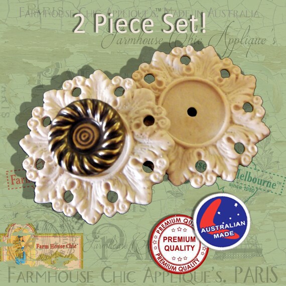 2 x filigree knob or cabinet handle back plates, Shabby French Chic Furniture Appliques, Mouldings, Decoration, Escutcheons, Resin / Wood