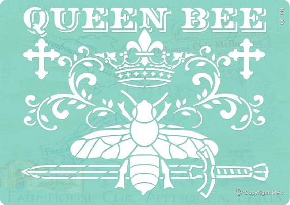 Queen Bee Stencil, DIY Stencil, Pochoir de la reine des abeilles, Crown Stencil, Queen Stencil No 38