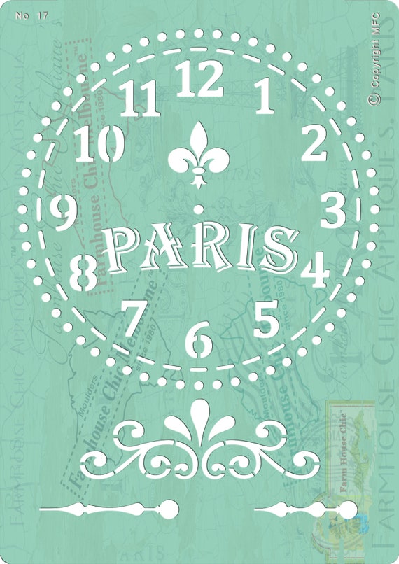 Clock Stencil Reusable Stencil, French Vintage Stencil, Artist Stencil, Clock Face, Wall Stencil, Furniture, Cushion Stencil. Stock No 15