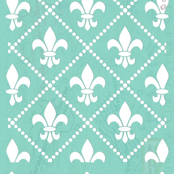 Fleur-de-lis Stencil Seamless French Vintage Stencil, Reuseable Stencil Vintage Stencil, Pochoirs de meubles, Cushion Stencil No 30