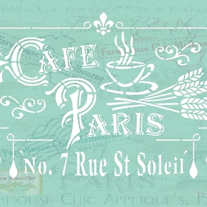 French Stencil, Pochoirs de meubles Stencil, Cafe Paris Stencil, French Vintage Stencil   #CafeParisStencil  #Pochoirsdemeubles Stock No 10