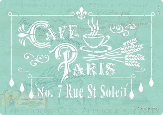 French Stencil, Pochoirs de meubles Stencil, Cafe Paris Stencil, French Vintage Stencil   #CafeParisStencil  #Pochoirsdemeubles Stock No 10