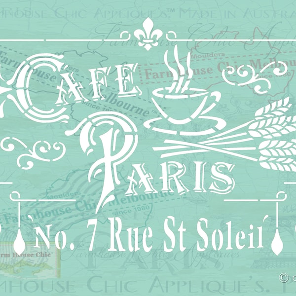 French Stencil, Pochoirs de meubles Stencil, Cafe Paris Stencil, French Vintage Stencil   #CafeParisStencil  #Pochoirsdemeubles Stock No 10