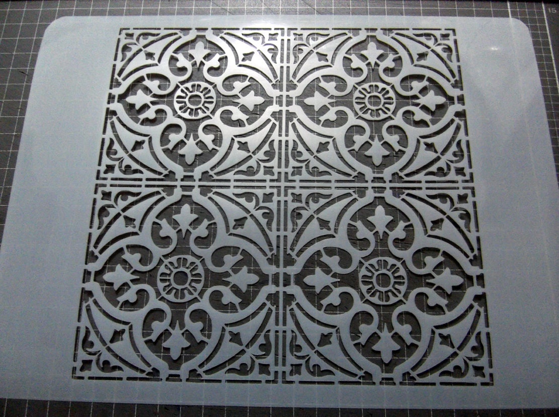 Moroccan Tiles Mylar Furniture Stencil, French Morocco Style Vintage