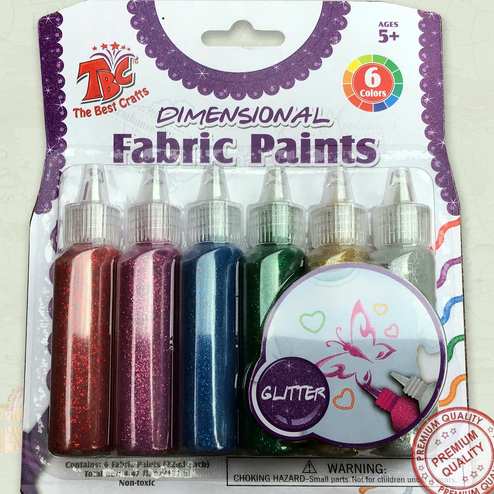 6 x Permanent Dimensional Metallic Fabric Paints, For Kids Children