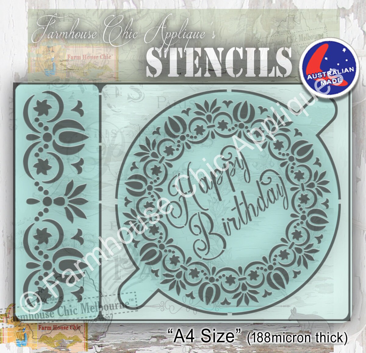 Happy Birthday Cake Stencil, Side Cake Stencil, Reusable 7 3/4 Inch