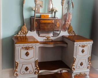 Sold!! Example of my work. Antique Dressing Table with Mirror, Vintage Vanity, Painted Furniture, Albany, New York