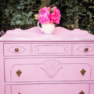 Sold- Pink Dresser, Hand Painted Dresser, Albany NY, Victorian Furniture, Refurbished Dresser,  Small dresser with drawers