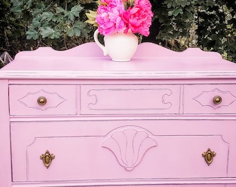 SOLD OUT! Pink Dresser, Hand Painted Dresser, Albany NY, Victorian Furniture, Refurbished Dresser,  Small dresser with drawers