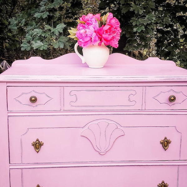 SOLD OUT! Pink Dresser, Hand Painted Dresser, Albany NY, Victorian Furniture, Refurbished Dresser,  Small dresser with drawers