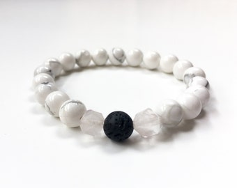 Essential Oil Diffuser Bracelet - White Howlite + Rose Quartz