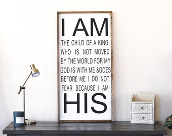 I AM HIS Sign | Farmhouse sign | Christian Sign | Wood framed Sign | Hand Painted Sign | Farmhouse Wall Decor