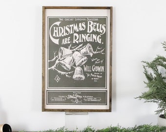 Christmas Bells Are Ringing Vintage Wall Decor | Christmas Vintage Art | Christmas Wall Decor | Vintage Christmas Wall Decor