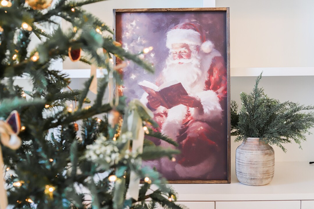 Santa Portrait Santa Wall Decor Vintage Santa Art Santa Sign Santa Wall