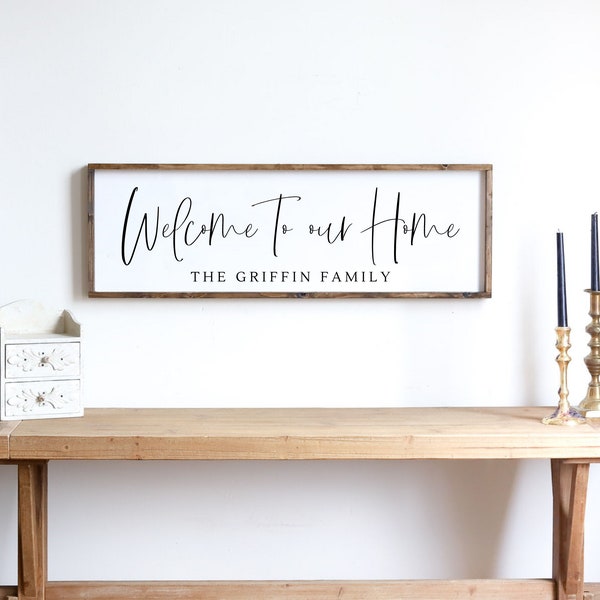 Welcome to our Home Family Sign | Farmhouse Wall Decor | Family Name Welcome Sign | Family Name Sign