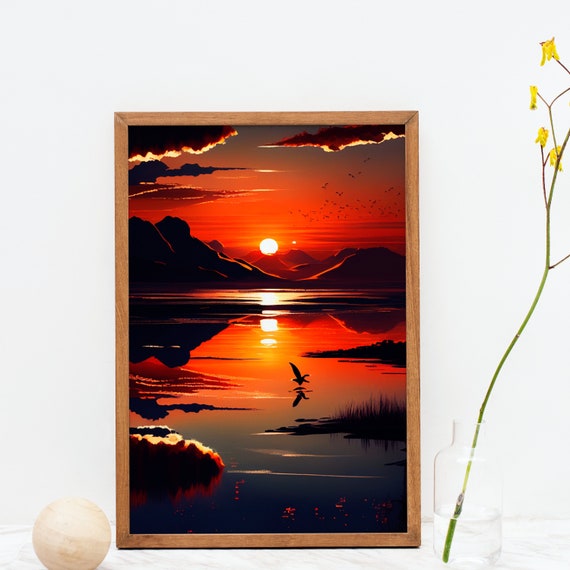 Wall Lake Over Download. Painting a Printable Wall Art Abstract Etsy Sunset Sunset Coastal Art. - Landscape Instant Digital Art,