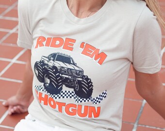Ride Em Shotgun | Top Knot Goods Stylish 70s Inspired Sarcastic Monster Truck Shirt For Cool People