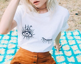 Hey Girl, Nice Eyes | Top Knot Goods Cute Stylish Trendy Short Sleeve Eye shirt For Women