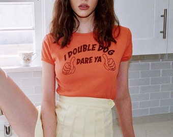 Double Dog Dare Ya | Top Knot Goods Groovy 70s Vintage Inspired Orange Graphic T-Shirt