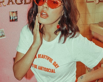 AntiSocial | Top Knot Goods Sarcastic Emo Introvert Anti Valentines Graphic T-shirt for Women