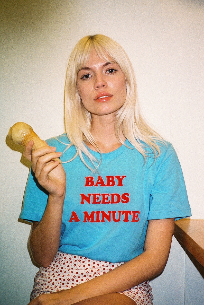 Baby Needs a Minute Top Knot Goods 70s Vintage Inspired Trendy Girls Weekend Boss Babe Comfortable T-shirt image 4