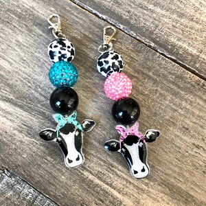 Heifer Glitter Beaded Keychain: Chunky Bead & Bandana