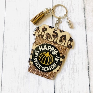 Pumpkin Spice Coffee Cup Keychain: Glitter Acrylic Fall Gift