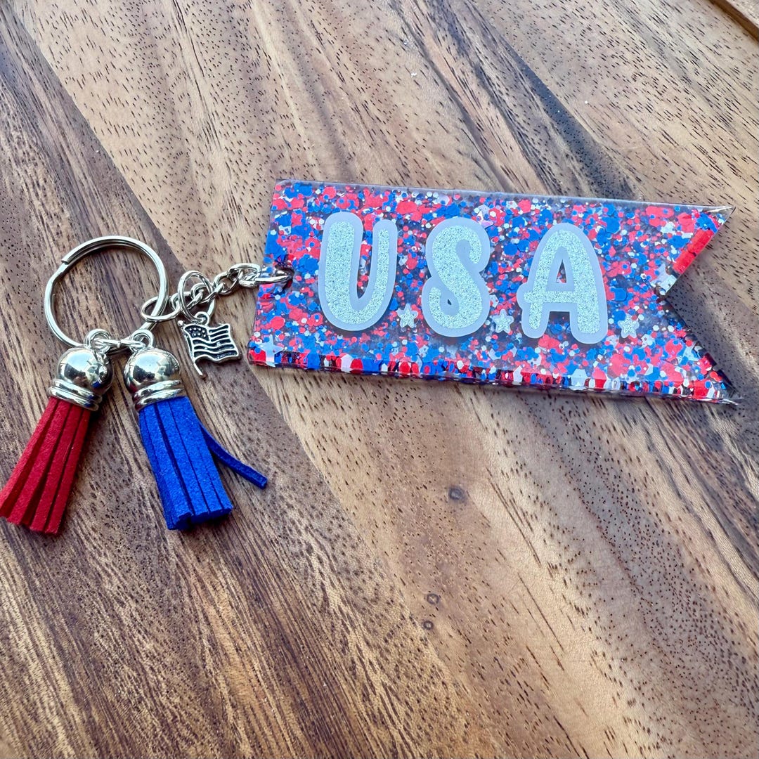 Glitter USA Keychain: Patriotic Banner With Tassels - Etsy