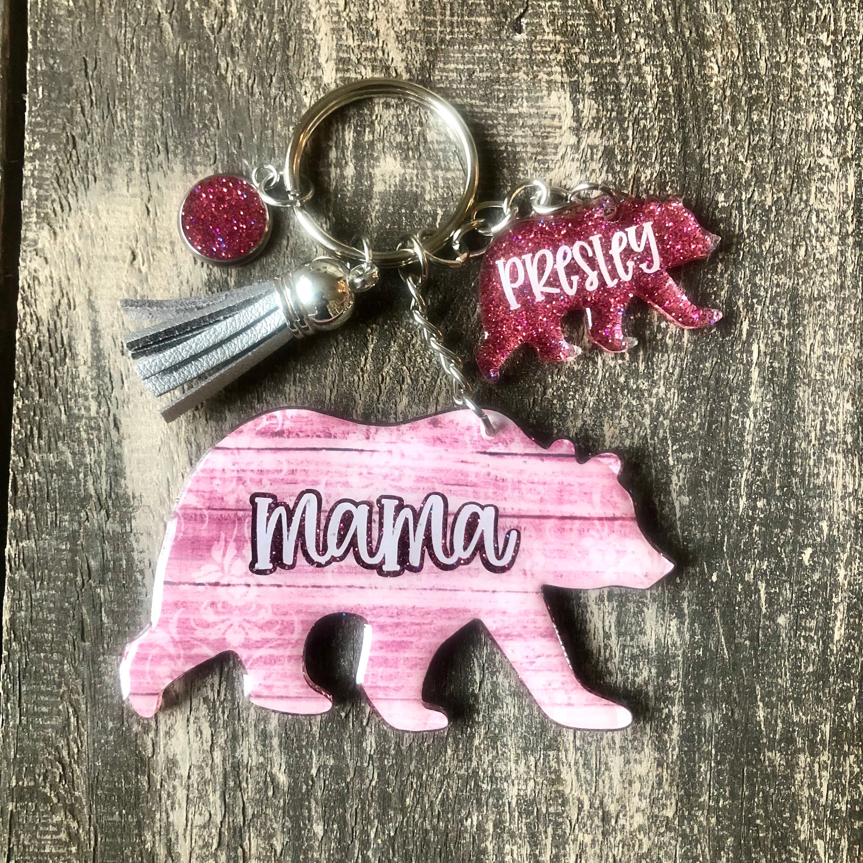 Mama Bear Resin Keychain for Keys, Diaper Bag Keychain Set, Custom