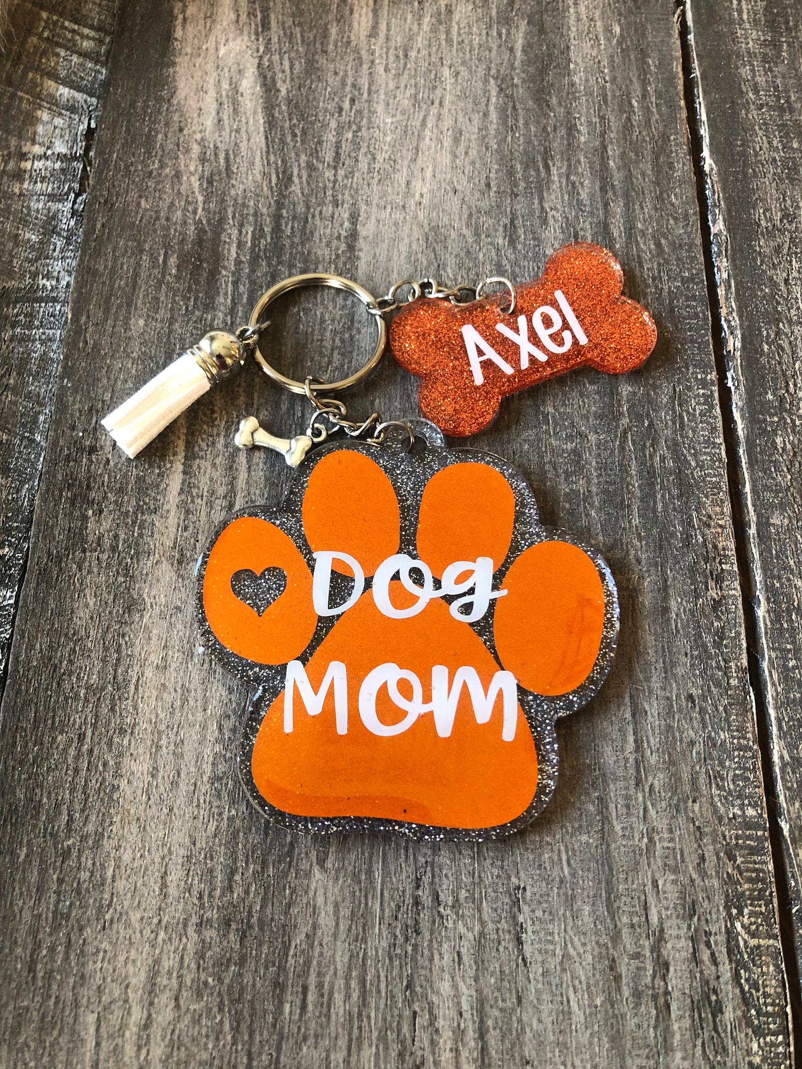 Paw Print Keychain Dog Mom Keychain Custom Glitter Keychain Etsy