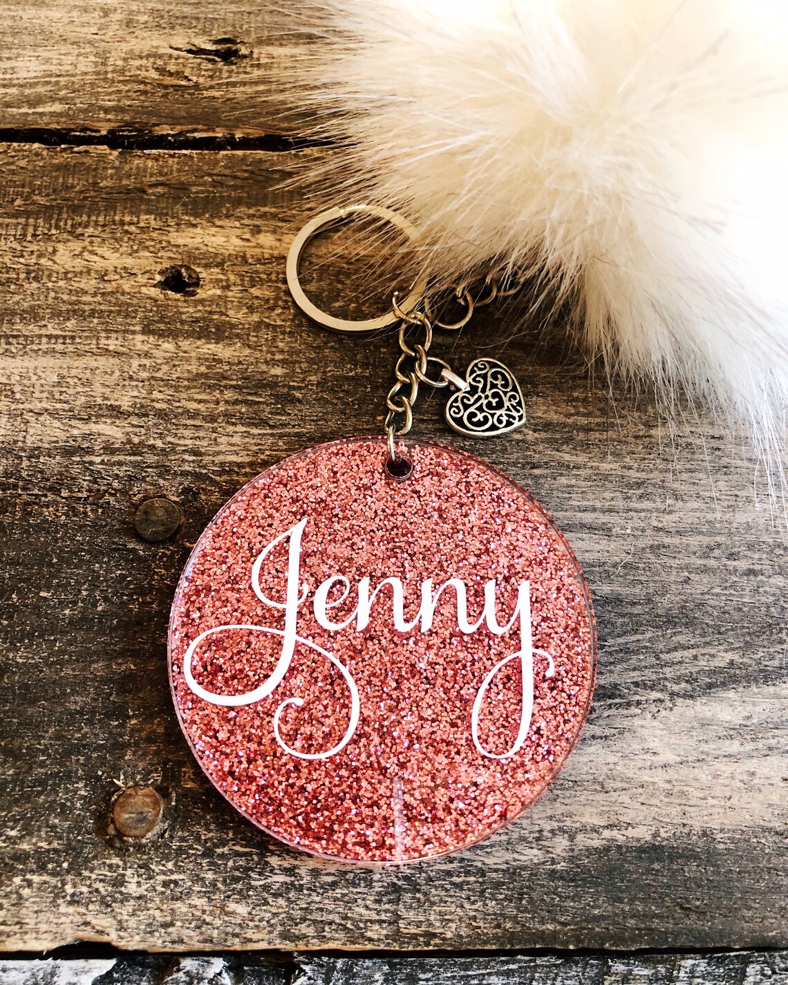 Personalized Glitter Keychain Acrylic Keychain Rose Gold Etsy