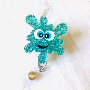 Glitter Germ Badge Reel: Acrylic Nurse Retractable Alligator Clip