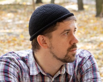 PADRÃO DE TRICÔ gorro curto de inverno pdf padrão fácil gorro de lã masculino padrão de tricô gorro docker de malha gorro de aba enrolada tutorial simples