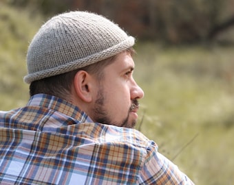 KNITTING PATTERN Short rolled brim hat easy pattern fisherman merino wool hat men knit beanie pdf pattern winter trawler beanie handmade