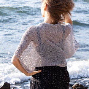 KNITTING PATTERN Airy tender knitted shrug PDF handknit summer crop cardigan women lightweight jacket oversize cotton open easy sweater boho