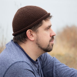 KNITTING PATTERN men wool hat short merino cap knit fisherman hat pdf tutorial easy beginner trawler beanie digital download docker hat mens