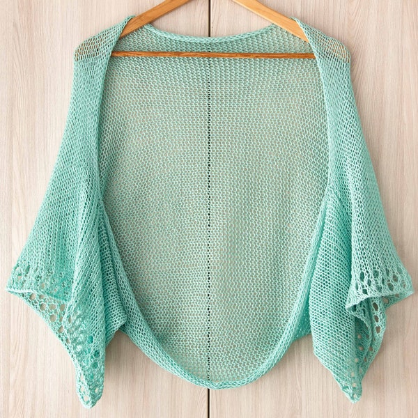 KNITTING PATTERN Summer oversize short sleeve crop cardigan easy pdf tutorial instant knit loose women bolero lightweight boho shrug celadon