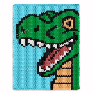 Finger Knitting Pattern - T-Rex Dinosaur Dino Knit Kids Blanket - chunky yarn knit throw - Prehistoric reptile afghan