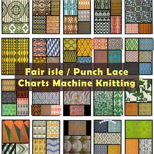 Schemi per maglieria a macchina 80 schemi Fairisle e punch lace PDF elettronici Silver Reed Knitmaster Brother Singer modelli a maglia rivista di diagrammi