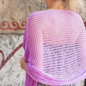 PATRÓN DE TEJIDO Chal de verano sencillo para principiantes, chal de boda playera de algodón, descarga instantánea en PDF, bufanda de malla ligera, hilo para tejer a mano