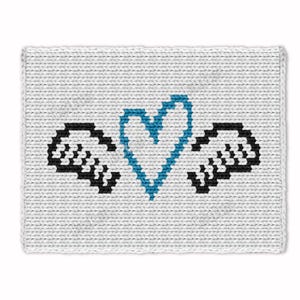 Manta gruesa - Patrón para tejer a mano/con los dedos - Corazón azul con alas