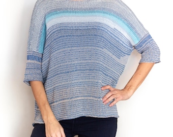 Pattern PDF Knitting Machine Brother KH 260 bulky knit sweater womens cotton pullover short 3/4 sleeves crew neck partial knitting easy fast