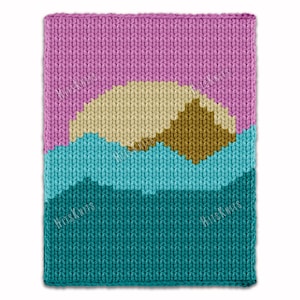 Grovstickningsmönster - Sunshine Knit Blanket Mountains Landscape stickat påslakan afghansk matta Bulky Jumbo 7 garn superfinger pläd