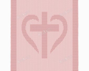 Patroon voor een wiegdeken met kruis en hartje, gebreide en averechte babydeken met textuur, 135 steken x 240 rijen, geen schema, makkelijk voor beginners (PDF).