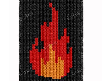Flame Finger Knitting Pattern, Fire Graphghan Chart 23x60, Chunky Throw Blanket, Jumbo Yarn PDF