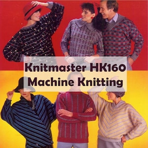 10 パターン 機械編み PDF 雑誌 80 年代「モダン ニット ザ コネ ハンドニッター パターン ブック」Knitmaster HK160 女性 男性 子供用 ニット
